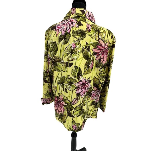 Rafael Floral Linen Jacket Womens Size 22 Tropical Resortwear Shell Buttons Vtg - Picture 6 of 7